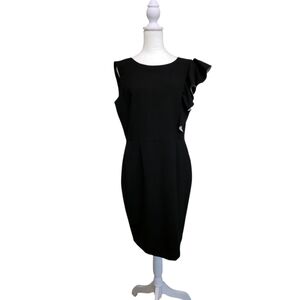 Calvin Klein Black Elegant Cocktail Dress With White Ruffel Size 12